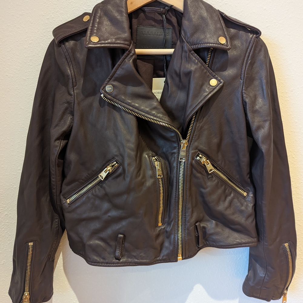 All Saints Balfern Leather Biker Jacket Oxblood Red